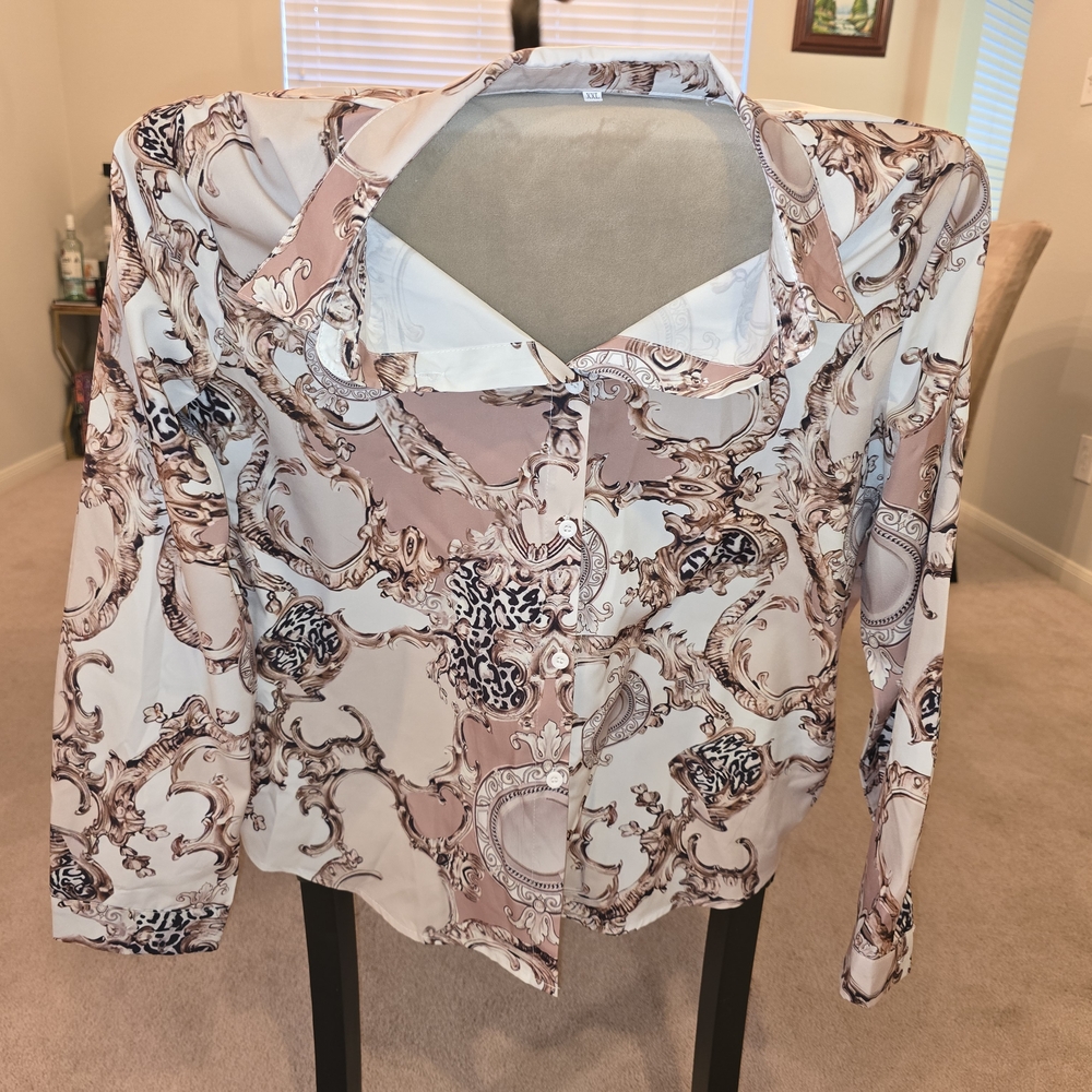 Elegant Women's Button Down Shirt - Pink and White